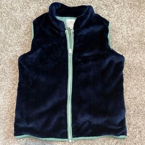 Eyelet and Ivy Navy Blue Fleece Vest with Green Trim. Boys size 7.